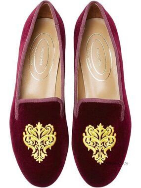 Velvet Loafer Flats with Embroidery Slip-On Smoking Slippers